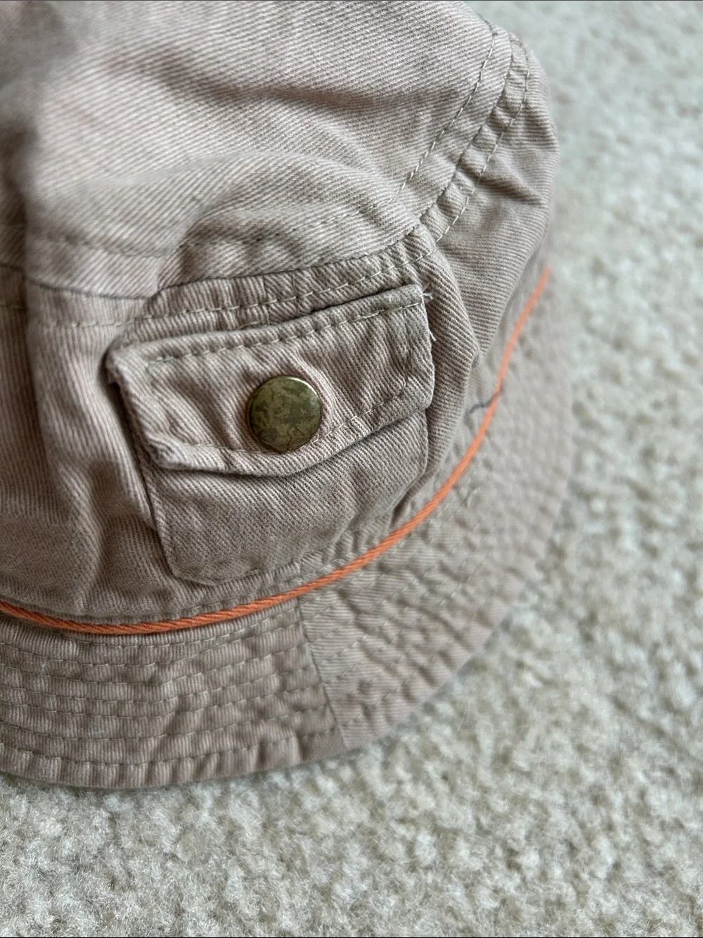 Jacadi Paris Beige Cotton Bucket Hat with Orange Trim